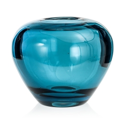 Ekskluzywny ręcznie robiony Wazon szklany na kwiaty niebieski HANDMADE 19 cm