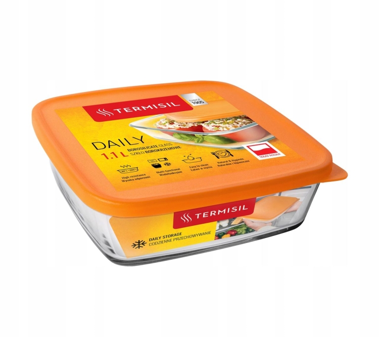 Szklany pojemnik żaroodporny Termisil pomarańczowy 1,1l