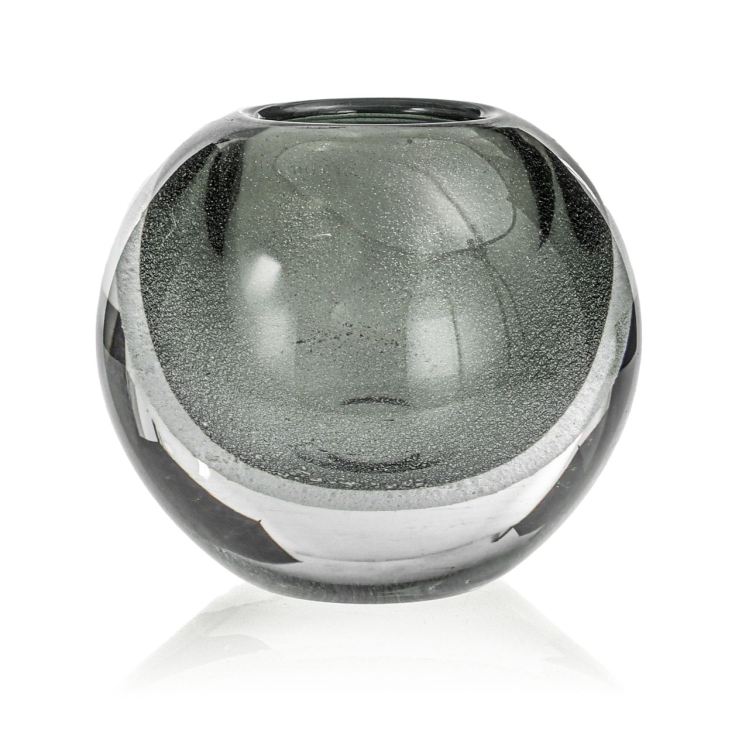 Ekskluzywny ręcznie robiony Wazon szklany na kwiaty szary HANDMADE 13,5 cm