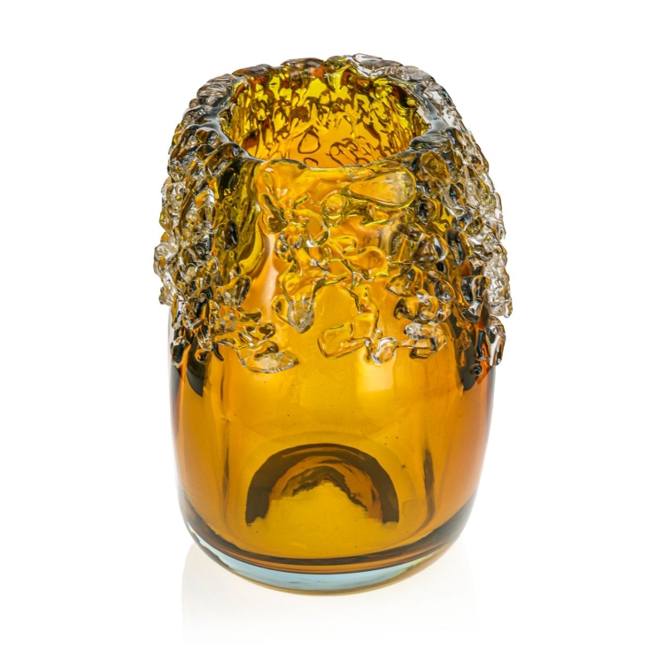 Ekskluzywny ręcznie robiony Wazon szklany na kwiaty żółty HANDMADE 23 cm