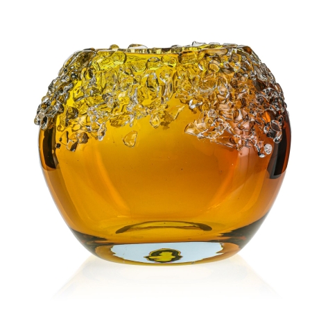 Przejdź do produktu Ekskluzywny ręcznie robiony Wazon szklany na kwiaty żółty HANDMADE 23 cm