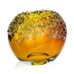 Ekskluzywny ręcznie robiony Wazon szklany na kwiaty żółty HANDMADE 23 cm