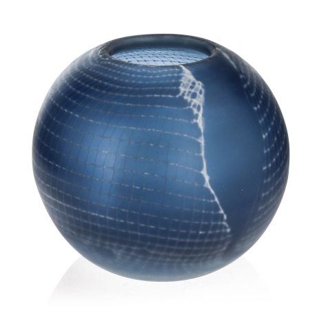 Przejdź do produktu Ekskluzywny ręcznie robiony Wazon szklany na kwiaty niebieski HANDMADE 22 cm