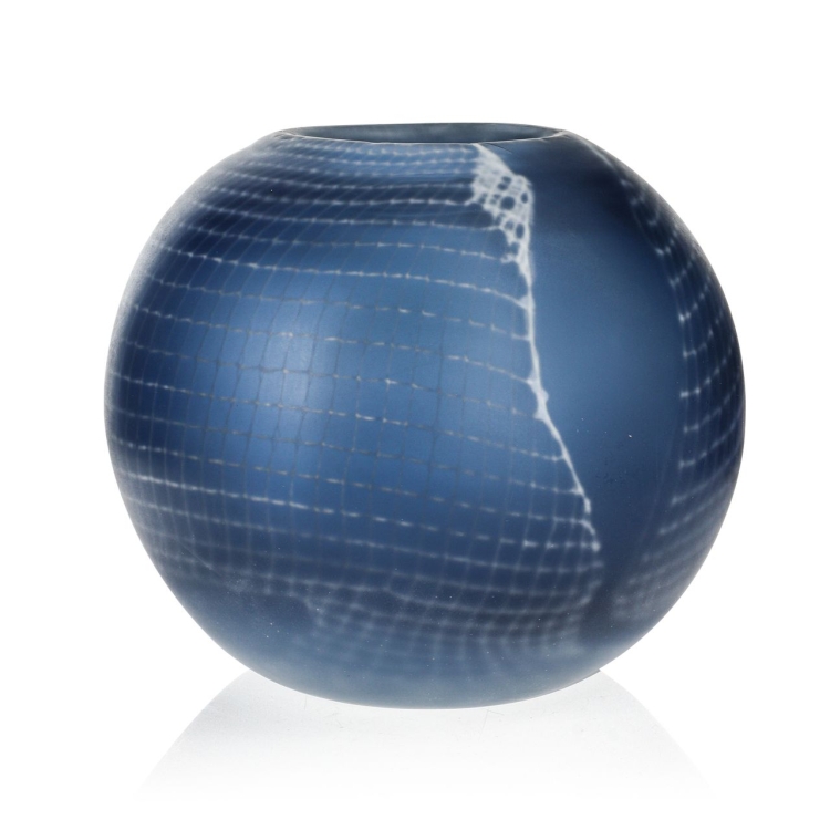 Ekskluzywny ręcznie robiony Wazon szklany na kwiaty niebieski HANDMADE 22 cm