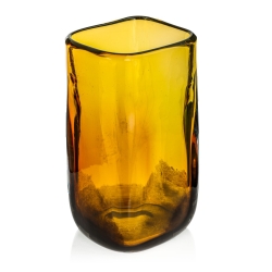 Ekskluzywny ręcznie robiony Wazon szklany na kwiaty żółty HANDMADE 30 cm