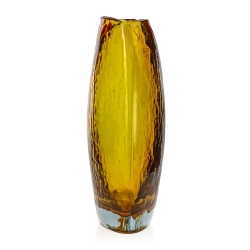 Ekskluzywny ręcznie robiony Wazon szklany na kwiaty żółty HANDMADE 32 cm