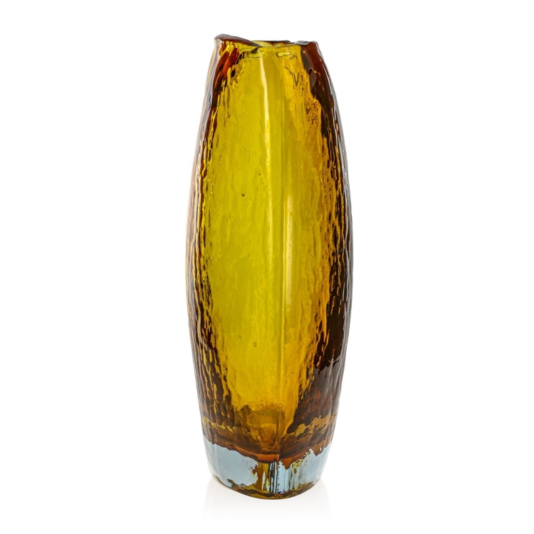 Ekskluzywny ręcznie robiony Wazon szklany na kwiaty żółty HANDMADE 32 cm