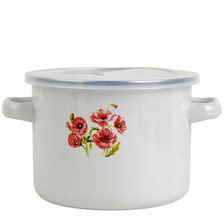 Garnek emaliowany z pokrywką plastikową 1.3L 14cm Maki