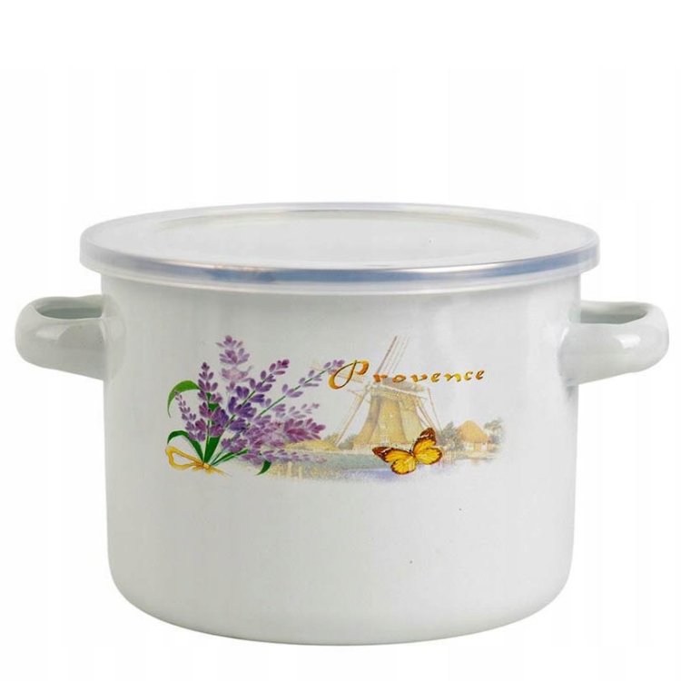 Garnek emaliowany z pokrywką plastikową 1.3L 14cm Młyn