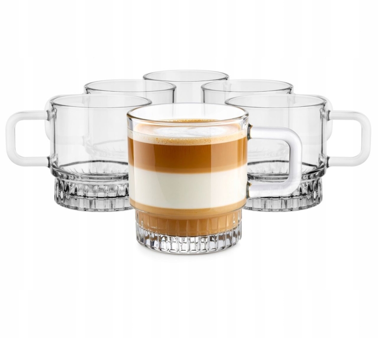 Komplet kawowy STELLA 240ml 12szt 6 osób - szklane filiżanki + spodki