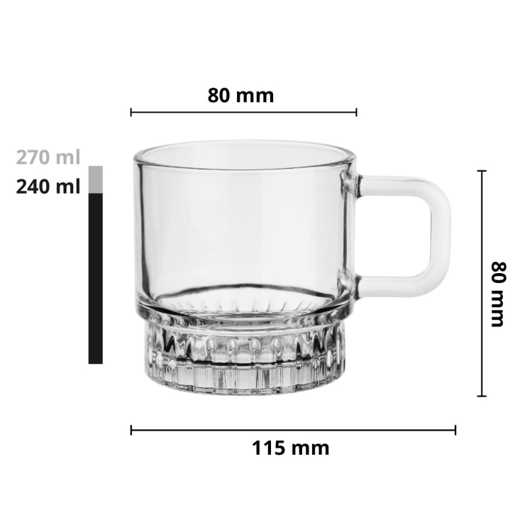Komplet kawowy STELLA 240ml 12szt 6 osób - szklane filiżanki + spodki