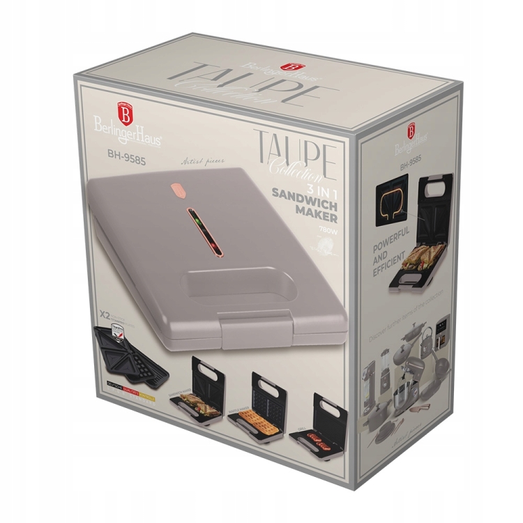 Elektryczny toster opiekacz do kanapek 3w1 Berlinger Haus Taupe BH-9585