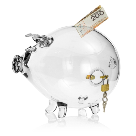 Przejdź do produktu Szklana skarbonka  | Rozmiar XL | ŚWINKA OTWIERANA z zamknięciem i kłódką | bezbarwna