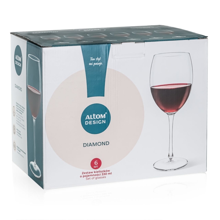 Klasyczne kieliszki do wina czerwonego | Altom Design Diamond 330ml | 6szt.