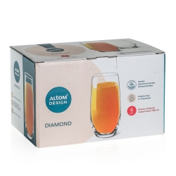 Klasyczne wysokie szklanki do napojów long drink | Altom Design Diamond 360ml | 6szt.