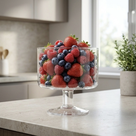 Przejdź do produktu Mała szklana patera na nodze na owoce, ciastka, przekąski Handmade 14cm