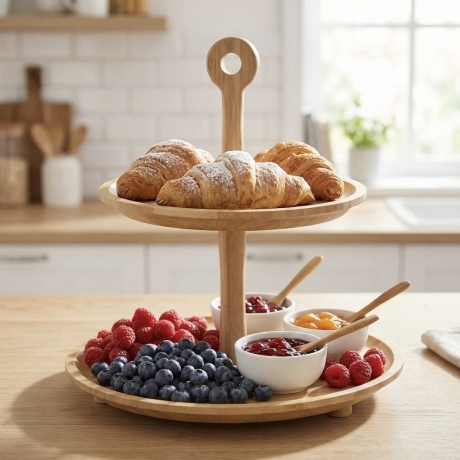 Przejdź do produktu Patera 2 poziomowa bambusowa Berretti BR-0305 26/20x27cm