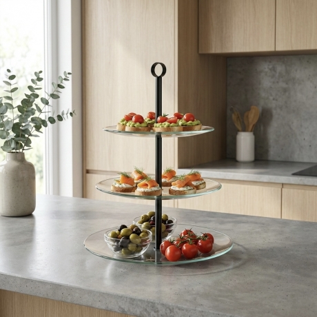 Przejdź do produktu Patera szklana okrągła 3-poziomowa AMBITION Leila 21 , 25, 30 cm