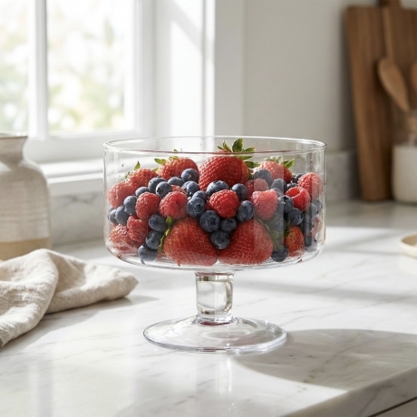 Przejdź do produktu Szklana patera na nodze na owoce, ciastka, przekąski Handmade 17cm