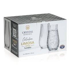 Szklanki wysokie ryflowane / karbowane z OPTYKIEM BOHEMIA Limosa Optic long drink do wody soku napojów 450 ml | 6 szt.