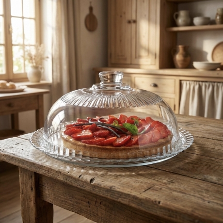 Przejdź do produktu Szklana patera talerz z kloszem na tort ciasto owoce sery Luminarc ⌀ 32 cm