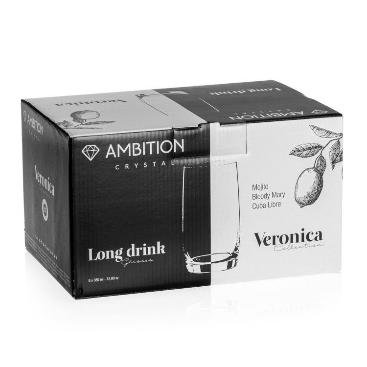 Szklanki wysokie do napojów long drink AMBITION Veronica 380 ml | 6 szt.