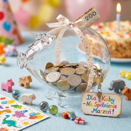 Przejdź do produktu Szklana skarbonka  | Rozmiar XL | ŚWINKA OTWIERANA z zamknięciem i kłódką | bezbarwna