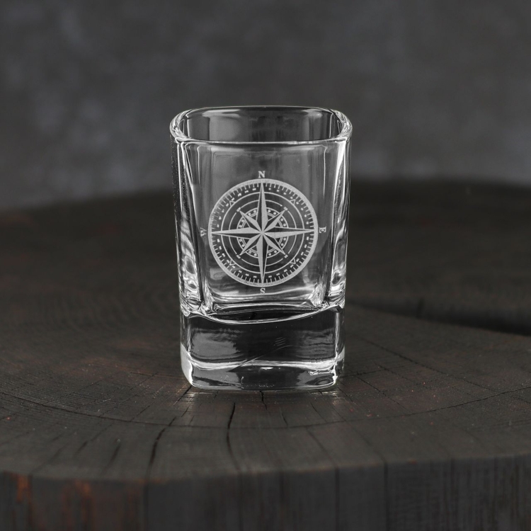 Kieliszki do wódki RÓŻA WIATRÓW (kwadratowe) 55 ml 6 szt. w pudełku Szklanka.pl