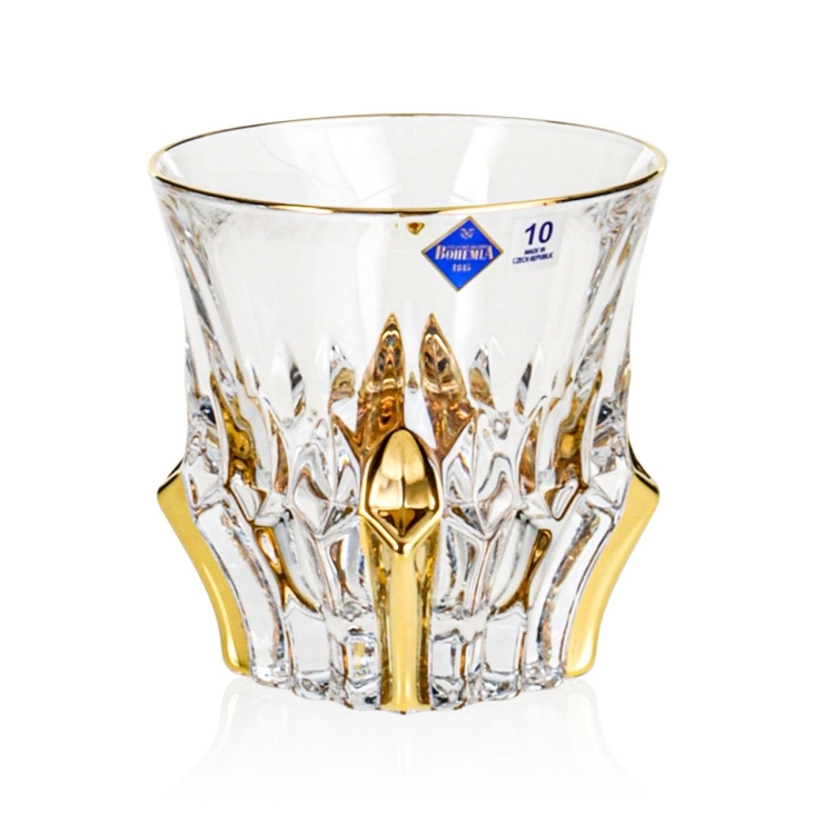 Kryształowy komplet do whisky BOHEMIA Prague GOLD 6+1 w skrzynce z GRAWEREM