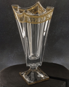 Kryształowy solidny wazon / puchar skręcony na nodze BOHEMIA QUADRON GOLD 390mm
