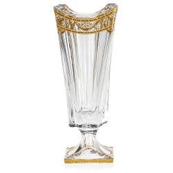 Kryształowy solidny wazon / puchar skręcony na nodze BOHEMIA QUADRON GOLD 390mm