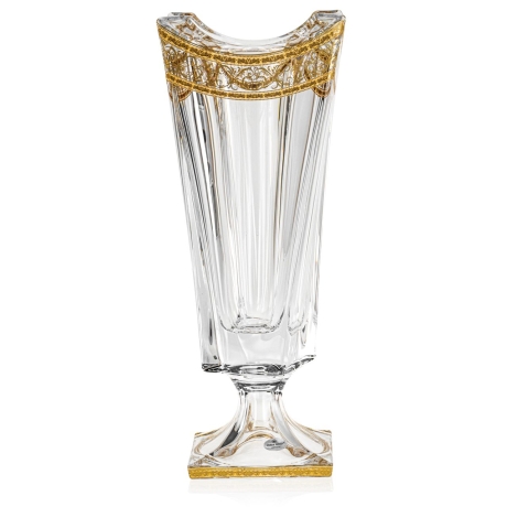 Przejdź do produktu Kryształowy solidny wazon / puchar skręcony na nodze BOHEMIA QUADRON GOLD 390mm