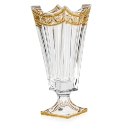 Kryształowy solidny wazon / puchar skręcony na nodze BOHEMIA QUADRON GOLD 390mm