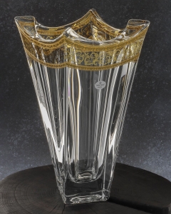Kryształowy solidny wazon skręcony BOHEMIA QUADRON GOLD 305mm