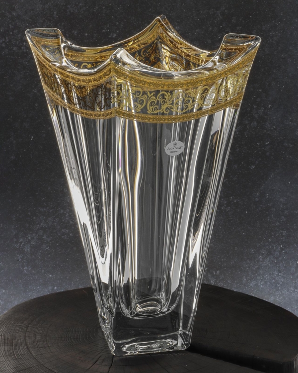 Kryształowy solidny wazon skręcony BOHEMIA QUADRON GOLD 305mm