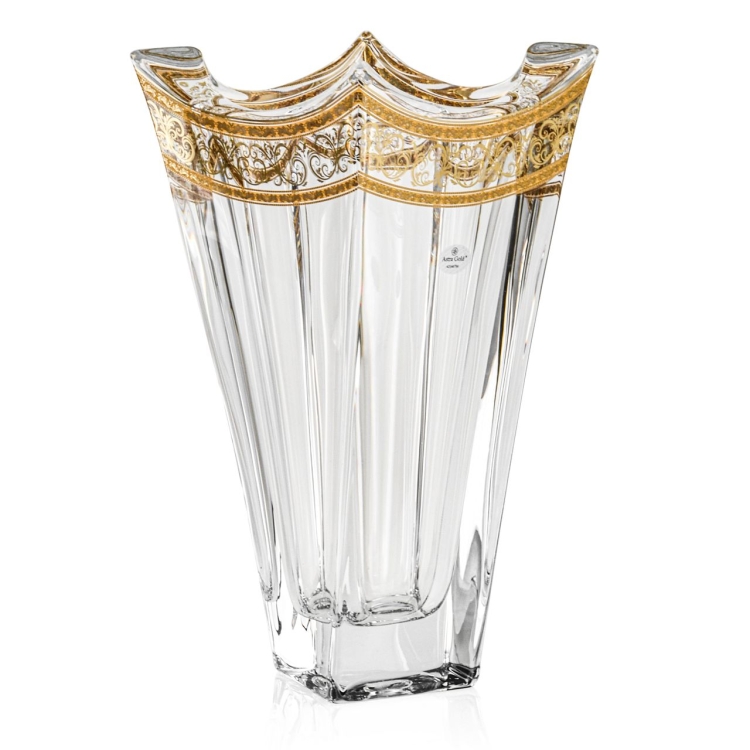 Kryształowy solidny wazon skręcony BOHEMIA QUADRON GOLD 305mm