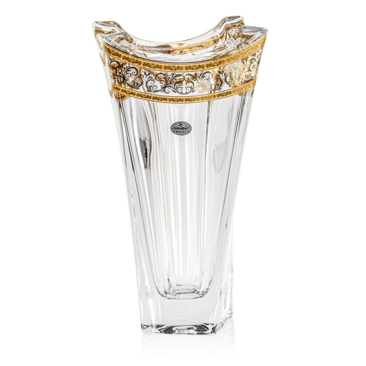 Kryształowy solidny wazon skręcony BOHEMIA QUADRON GOLD 305mm