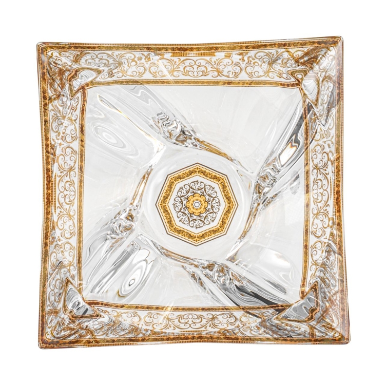 Kryształowa solidna patera / salaterka skręcona BOHEMIA QUADRON GOLD 230x230mm | Ø 330mm