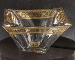 Kryształowa solidna patera / salaterka skręcona BOHEMIA QUADRON GOLD 230x230mm | Ø 330mm