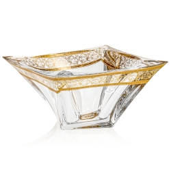 Kryształowa solidna patera / salaterka skręcona BOHEMIA QUADRON GOLD 230x230mm | Ø 330mm