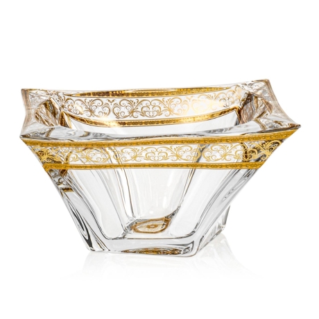 Przejdź do produktu Kryształowa solidna patera / salaterka skręcona BOHEMIA QUADRON GOLD 230x230mm