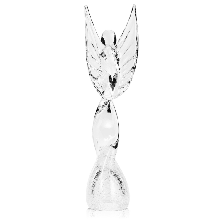 Duża szklana rzeźba Anioł skręcony 43cm - SODA + kolor bezbarwny
