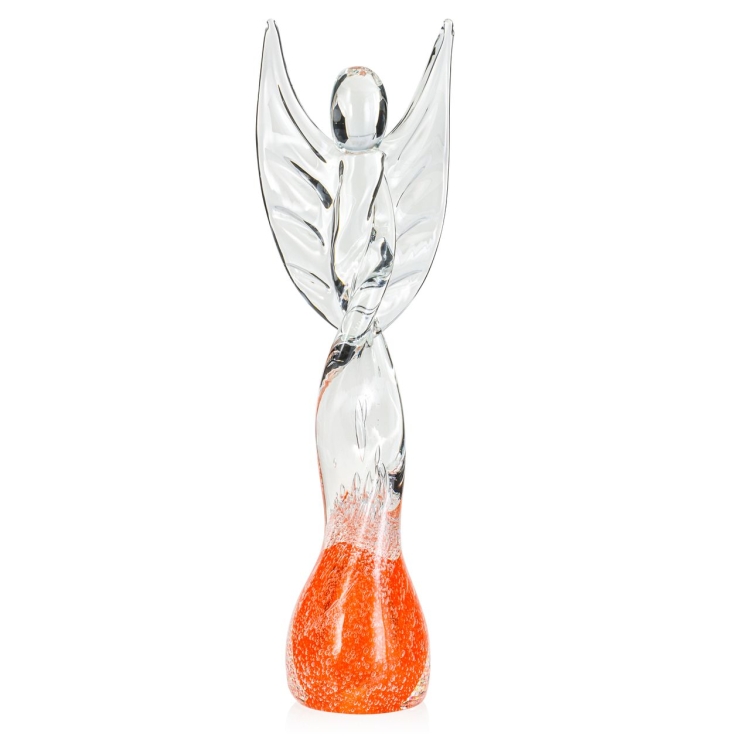 Duża szklana rzeźba Anioł skręcony 43cm - SODA + kolor pomarańczowy