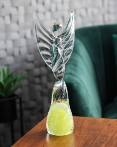 Duża szklana rzeźba Anioł skręcony 43cm - SODA + kolor żółto-zielony
