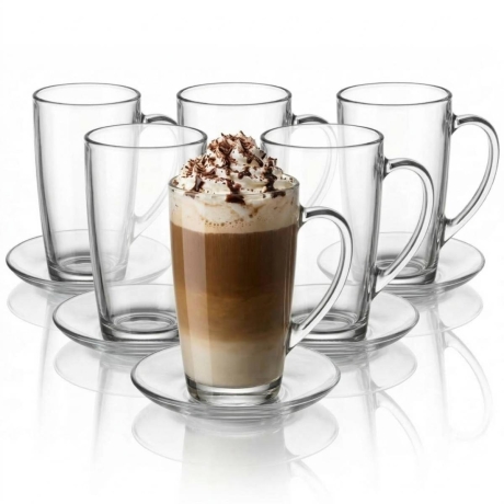 Przejdź do produktu Szklanki kubki z uchem do kawy herbaty ALEX 400ml + SPODKI