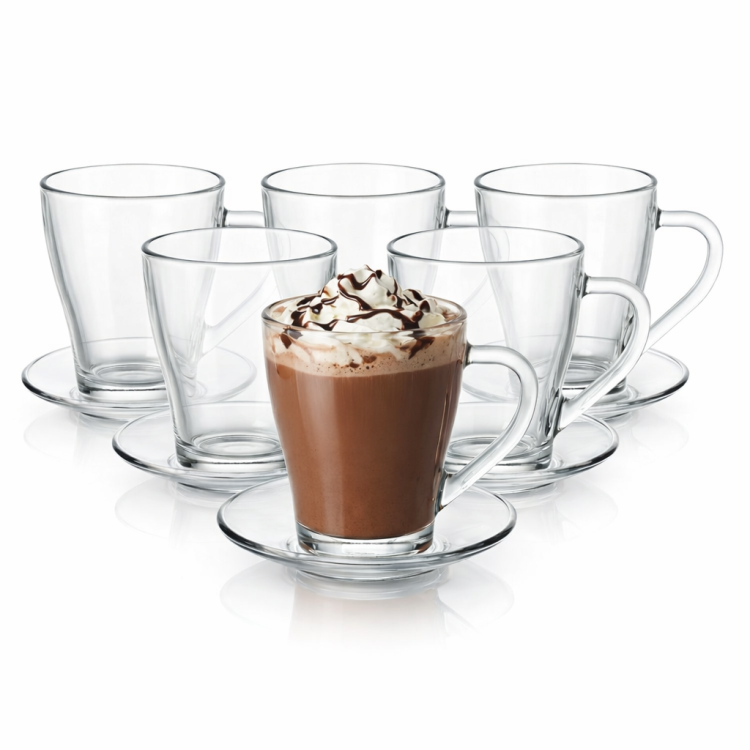 Szklanki kubki z uchem do kawy herbaty HUGO 360ml + SPODKI