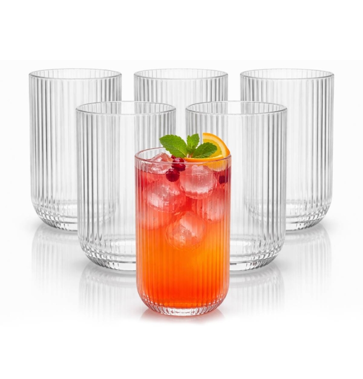 Szklanki wysokie long drink do drinków soku wody ryflowane karbowane prążkowane Altom Design Selena 430 ml 6 szt.