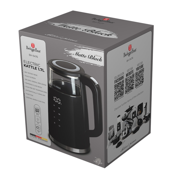 Czajnik elektryczny z wyświetlaczem Berlinger Haus Black Silver BH-9476