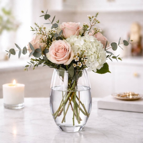 Przejdź do produktu Wazon szklany dekoracyjny bezbarwny na kwiaty 20cm