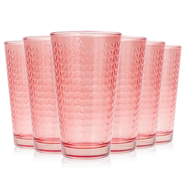 Szklanki kolorowe do soku, wody, napojów TG Tressa 360 ml 6szt. RÓŻOWO-CZERWONE